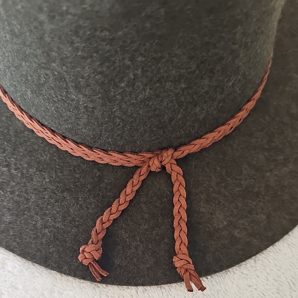 NWT Treasure & Bond Double -Braid Wool Felt Fedora Adjustable Hat Olive - Picture 8 of 16